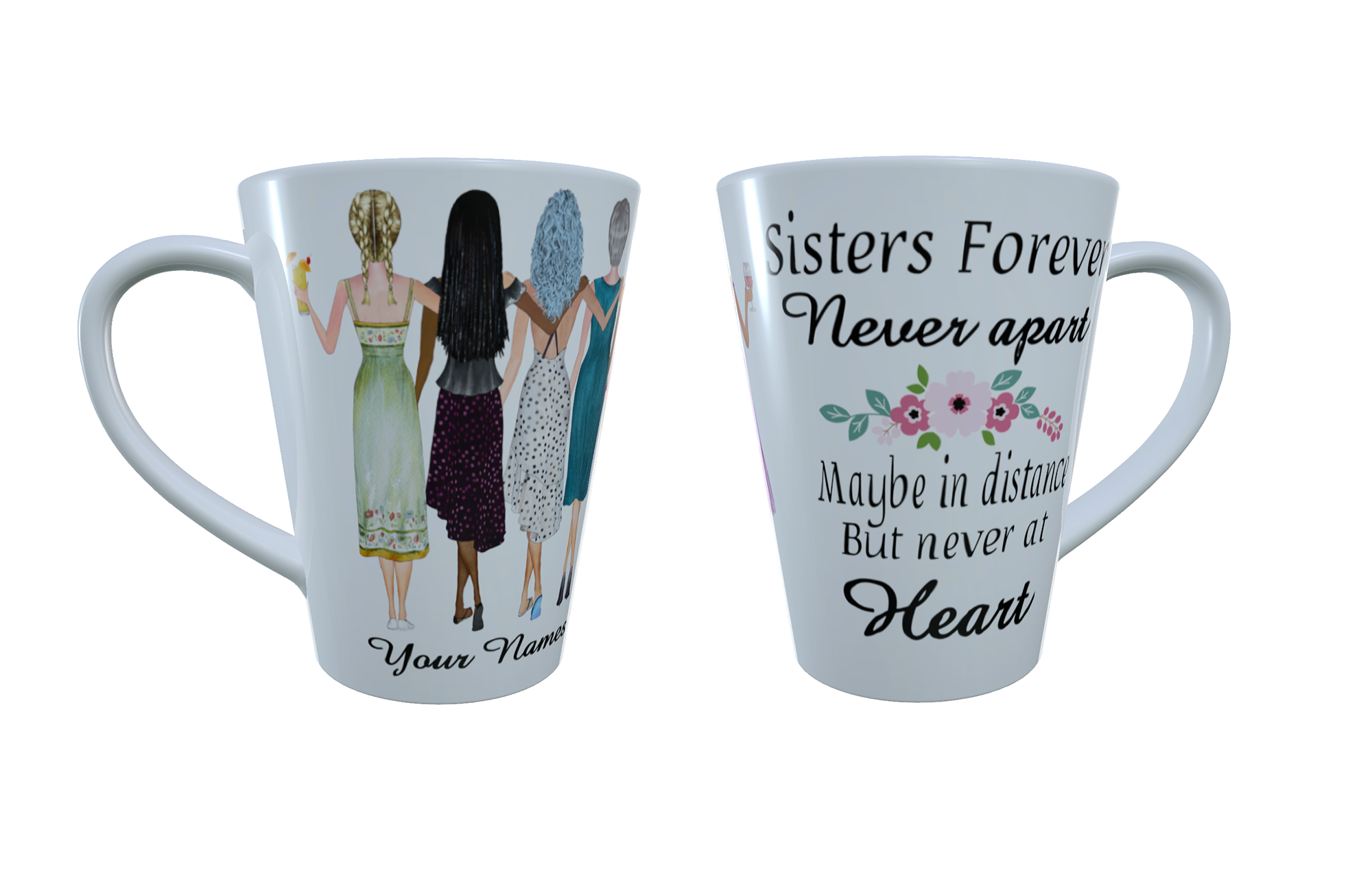 Sisters Forever Latte Mug, Custom Sisters Gift, Personalised Mug